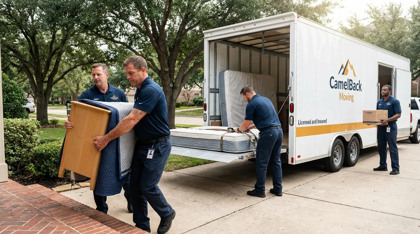 Crew loading residential truck for cross-state move from Fairbury, NE